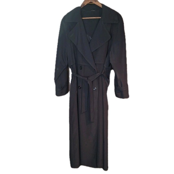 Vintage UTEX Chic Trenchcoat Size 12 Women's Black Belted Double Breasted - Picture 4 of 11
